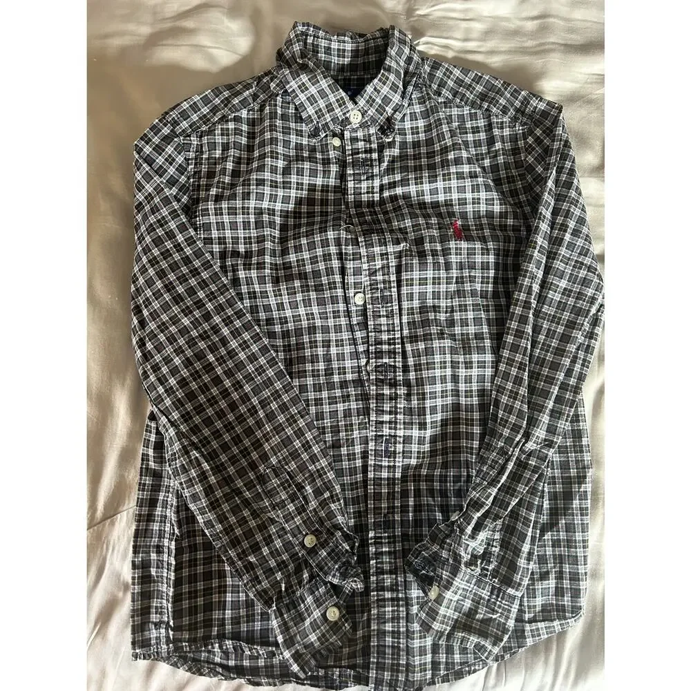 Ralph Lauren Black Green Plaid Shirt size 10-12
